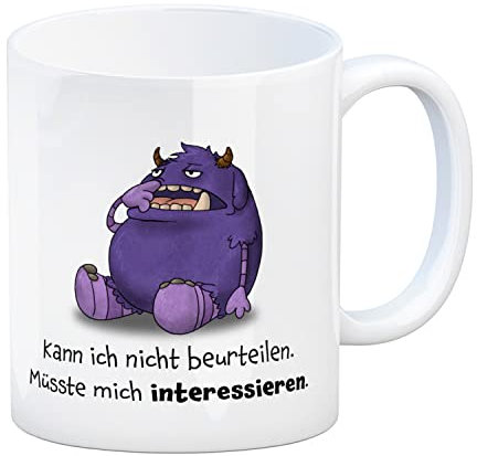 Freches Monster in lila Kaffeebecher mit lustigem Spruch Kann ich nicht beurteilen. Müsste mich interessieren. Tasse Kollegen Freunde und Kinder im Büro oder Zuhause