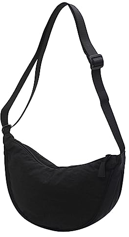 VEVESMUNDO Damen Halbmond Tasche Crossbody Bag Leichte Hobo Schultertasche Umhängetasche mit verstellbarer Schultergurt (Schwarz)