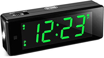 KWANWA Digital Alarm Clock Battery Operated with Flashlight,LED/LCD Dual-Mode Display,12/24Hr,Adjustable Brightness,Snooze Function,Small Travel Clock for Bedroom Desk Beside (Green Display)