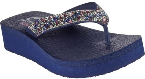 Skechers Damen Cali Vinyasa WILD Daisies, Marineblauer Mitobuck-Mehrsteinbesatz, 37 EU