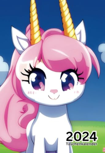 Taschenkalender 2024: einhorn; A6 Format, 1 Woche auf 2 Seiten, Klein und Übersichtlich, Vertikaler Wochenplaner für 12 Monate, 2 Seiten für eine ... Geschenkideen für Frauen, Männer und Kinder