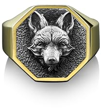 BySilverStone Jewelry Handgefertigter Siegel-Fuchs-Herrenring, Achteckiger Fuchskopf-Mannring Aus Sterlingsilber, Vergoldeter Fuchsring, 925Er-Silber-Hochzeitsgeschenk Für Männer, Ring Für Männer