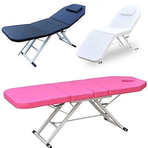 Table de massage mobile pliable 3 zones de 60 cm de large, table de massage réglable en hauteur en aluminium avec appuie-tête, banc de massage pour cosmétiques, spa, salon, tatouage | rose |