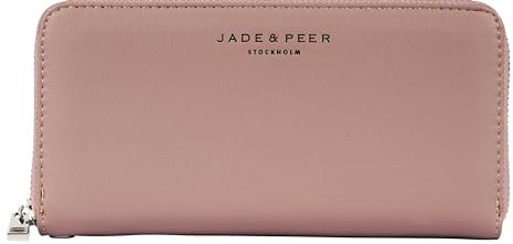 Jade & Peer Geldbörse Damen Rosa Portmonee aus Kunstleder, Groß Portemonnaie Damen mit Reißverschluss und vielen Fächern