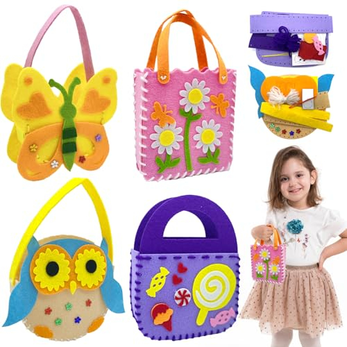 Cosysparks Filz nähset kinder, 4-Pack kinder nähset nähen kinders Fun DIY Educational Nähen Craft Geschenk mit Nähwerkzeugen für Mädchen