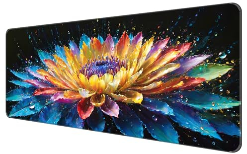 Dynippy Thin Extended Gaming Mouse Pad （31.5 * 11.8 * 0.08 inch） with Stitched Edges Large, Long XXL Keyboard and Mouse pad Desk Mat for Gaming Office & Home - Flower 30