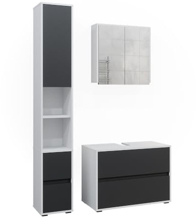 Vicco Badmöbel-Set Maltin, Badezimmerschrank-Set, Weiß/Anthrazit, 3 Teile, mit Hochschrank