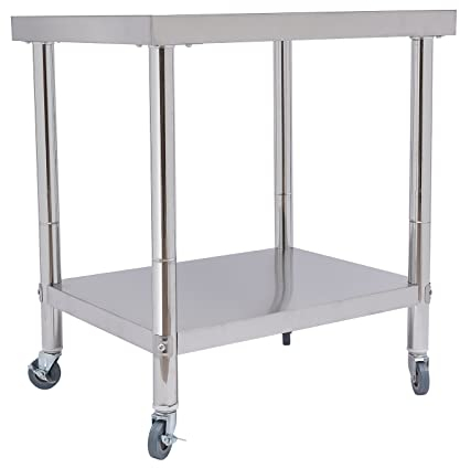 HINOPY Edelstahl Arbeitstisch Küche, 76x60cm Professionelle Küchenplatte mit 4 Universalrädern Rollen, 300 kg Tragkraft, für Küche Bar