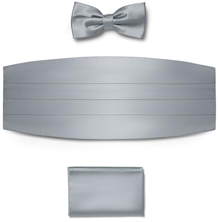 BRERA 67 Set Kummerbund Einstecktuch und Fliege Herren für Anzug aus Seide, hellgrau, größe S-M | Fliege mit Einstecktuch Accessoires-Set für Smoking Herren | Gürtel für Abendkleid