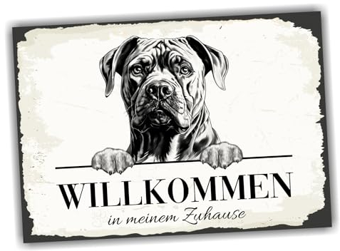 siviwonder Hundeschild Willkommen Zuhause Cane Corso No.3 Dog Schild Spruch Türschild Warnschild Geschenkidee schöner Spruch Hundemotiv Aluminium Wetterfestes Hundeschild