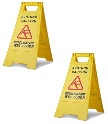 Preiswert&Gut 2 x Achtung Rutschgefahr Schild Warnschild für Nässe und Glätte Vorsicht Rutschgefahr Aufsteller mit Piktogramm für Geschäfte Lagerhallen Krankenhäuser 60 cm x 21/30 cm