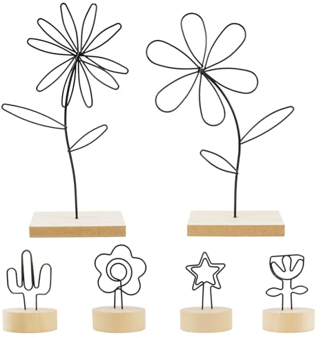 Raxfekro 2er Set Dekoaufsteller Blume und 4 Tischkartenhalter Metall Deko Holz | Deko Aufsteller | Deko Schwarz | Deko Schlafzimmer Modern | Deko Frühling | Tischdeko