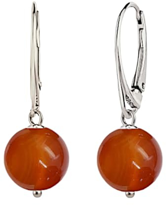 I.L.U.S Ohrringe Silber 925 Hängend mit Stein Orange-Rund 12mm-Edelstein Ohrschmuck Sterling Silber-Ohrhänger mit Naturstein Kugel-Damenschmuck Silber- Hypoallergene-Geschenke für Frauen