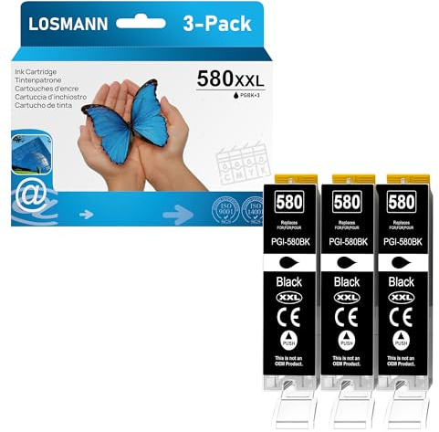 LOSMANN 3X Schwarz Druckerpatronen Kompatibel für Canon PGI-580 XXL PGBK für Pixma TS6350 TS6150 TS8150 TS8250 TS6250 TS705 TS705a TS8151 TS6151 TS8152 TS8300 TS9150 TS9155 TS9550 TR7550 TR8550
