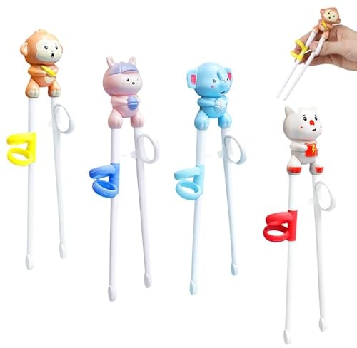 Essstäbchen Set, 4 Paar Stäbchen Hilfe Aufsatz für Kinder Cartoon Chopsticks Helper Essen Lernen Helfer Tiere Wiederverwendbare Training Stäbchen Esshilfe für Kinder Anfänger