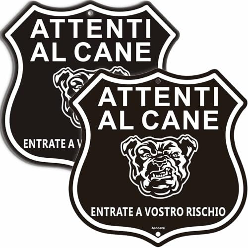 Ashoaza Attenti al Cane Cartello Grande Alluminio Cm 25x25, 2 Pz Proprietà Privata cartelli, Attenzione al Cane Cartelli in Metallo Spazzolato, Area Videosorveglianza Cartello Divieto di Accesso