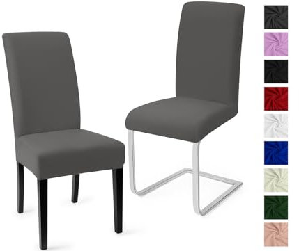 Fundas Sillas de Comedor Pack de 2 Cubiertas de Sillas Fundas para Sillas Modern Fundas Sillas Comedor Lavables Cubiertas para Sillas Fundas Elásticas para Boda, Hogar, Restaurante (Gris, Pack de 2)-C