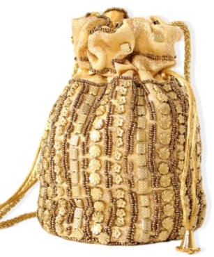 Bolso Bombonera de Fiesta Dorada - Ideal Bodas y Eventos - Bombonera Boho Fabricada a Mano en la India - Bolso Fiesta Indie