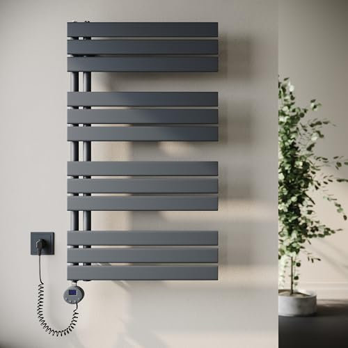 SONNI Badheizkörper Elektrische Handtuchwärmer mit Thermostat Heizstab Anthrazit 1038x600mm 600 Watt, Flach Handtuchtrockner elektrisch Handtuchheizkörper für Bad mit Temperaturregler