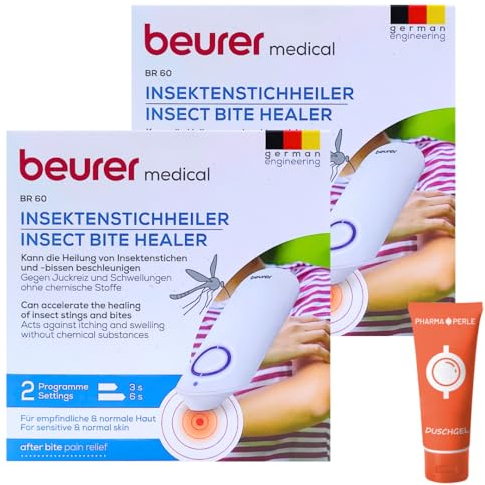Insektenstichheiler Beurer BR 60 I Stichheiler I Hitzestift I Mückenstich I Anti-Mücken I Juckreiz und Schwellung I Behandlung Insektenbisse I ohne Chemie I Spar-Set plus Pharma Perle give-away (2x)