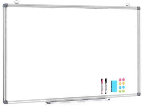 DOLLAR BOSS Magnetic Whiteboard 90 X 150 cm Large Whiteboard Dry Erase Large White Board for Walls, Big White Board with Pen Tray, Aluminium Trim and Writing Board for School, Home and Office