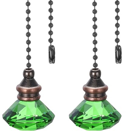 PATIKIL 2er Pack Deckenventilator-Zugkette 19,5 Licht Lampe Grün | Dekorative Diamantanhänger-Kettenverlängerung, Charm Verlängerungszugseil, Für Deckenventilatoren