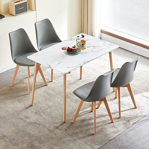 LafeuR Esszimmergruppe Esstisch mit 4 Stühlen Essgruppen, Rechteckig Küchentisch-Set für 4 Personen Sitzgruppe für Wohnzimmer Küche Büro(Marmor Tisch+4 Grau Esszimmerstühle)