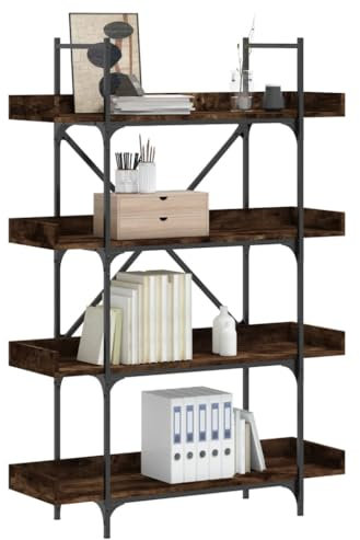 Iiaky Bücherregal 4 Böden Balkon Regal Abstellraum Regal Wohnzimmer Regal Ordnerregal Storage Shelves BüRoregal Räuchereiche 100x33x145,5 cm Holzwerkstoff