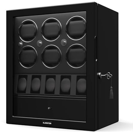 KLARSTEIN ChronoVault Remontoir de Montre Automatique – Boîte à Montre Automatique avec Moteur Silencieux Japonais, 4 Modes de Rotation & 3 Directions, LED & tiroir à Bijoux