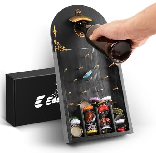 E EASTSTORM Abrebotellas de pared con recipiente colector, ideas de regalo para hombres, abrebotellas de madera, abridor de cerveza, regalos divertidos para hombres,regalos para