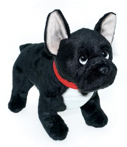 tachi Plüschtier Hund, französische Bulldogge, schwarz, Kuscheltier mit Halsband, Stofftier stehend 33 cm