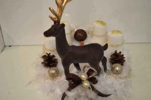 Adventskranz Federn Gold braun Hirsch 40cm künstl Weihnachten Adventsgesteck