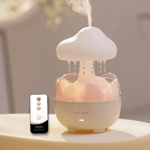MARZIUS Raindrop Tragbarer Luftbefeuchter, 230 ml Fassungsvermögen, Wolkendiffusor für ätherisches Öl, mit Nachtlicht und wasserloser automatischer Abschaltung, für Büro, Schlafzimmer, Wohnzimmer