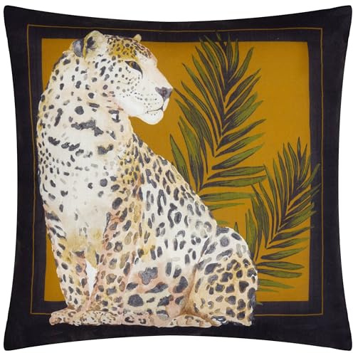 Paoletti Leopardis Cat Printed Outdoor Cushion Cover - Black/Gold - 50x50cm