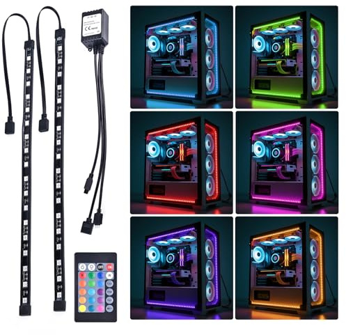 DS leddess RGB LED Strip Computer Lighting via Magnet with Controller for Desktop Computer Case Mid Tower Full Tower (24Key Remote，2PK，30CM，R Series，RGB)