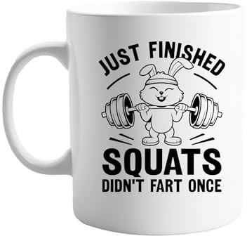 signkitsuk Just Finished Squats, Didn’t Fart Once – Funny Fitness Coffee Cup for Gym Lovers – Workout Humour Gift for Friends, Colleagues, and Fitness Enthusiasts