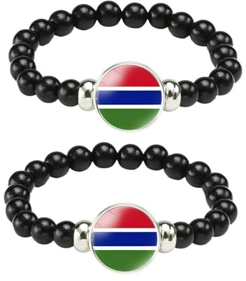 ZENRUIMING Gambia-Flaggen-Armband, handgefertigt, verstellbar, Stretch-Seil, Perlenarmband, Gambia-Tourismus-Souvenir, 2 Stück, Adjustable, Harz, Kein Edelstein