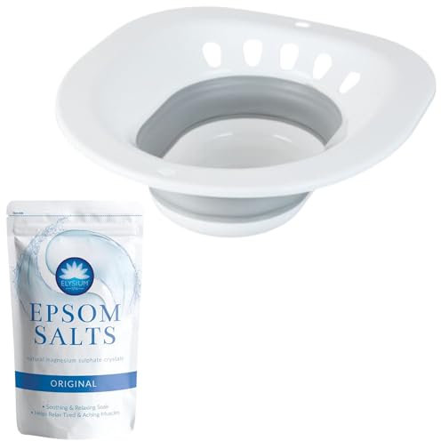 Sitz Bath Set - Includes Folding Sitz Bath for Toilet and Epsom Salts Pack- Suitable for Hemorrhoids Relief, Post Partum Care, Elderly and More