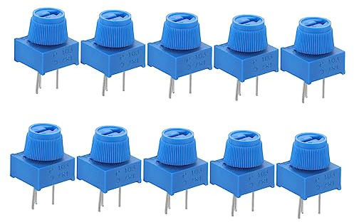 Steckbrett Trimmpotentiometer 10 Stück mit Knopf für Prototyping | Dreipoliger Widerstand, 3-polig, Kunststoff und Metall, Einsteckbar in Breadboard oder Lochraster
