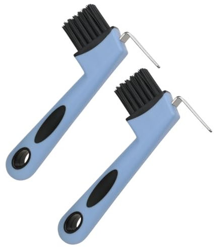 Horse Hoof Pick Brush,2 PCS 2 in 1 Horse Head Hoof Scraper with Rubber Handle for Horses, Donkey, Goat, Tires and Hiking Boots