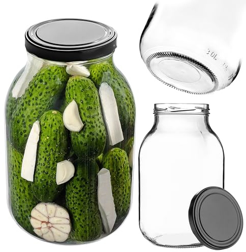 KADAX Bocal en Verre de 3 l, avec Couvercle à Visser Ø100 mm, Grand Bocal de Conservation en Verre Robuste, à Visser, avec Couvercle, Noir