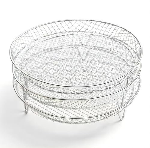 3er Set Airfryer Zubehör Edelstahl - Stapelbare Grillroste für Heißluftfritteuse - Spülmaschinenfest, Hitzebeständig - Ideal für Meal Prep & Airfryer Kochbuch Rezepte (20 * 20 * 9cm)