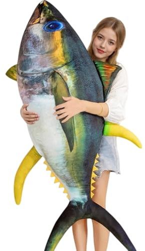 Weiches Fischkissen, Simuliertes Tier Thunfisch Plüschtier, Plüschspielzeug Gelbflossen Thunfisch, Spielzeug für Wilde Tiere, Wurfkissen für Zuhause, Dekoration, Geschenk, Kinderkissen (60CM,A)