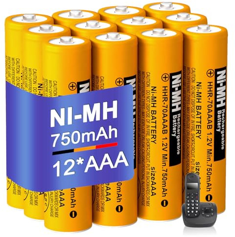 BENNTOP 12 Stück NiMH AAA Akku 750mah 1.2V Wiederaufladbare für Telefone | AAA NiMH Batterien für Panasonic Gigaset schnurlose Telefone HHR-70AAAB