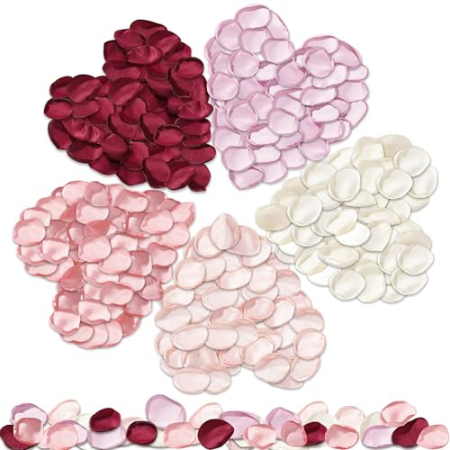 YinnFeen 250 Pièces Pétales de Rose en Soie, Pétales Artificiels 5 Couleurs, Rose Petals Réutilisables pour Mariage Saint Valentin Soirée Romantique et Déco Table