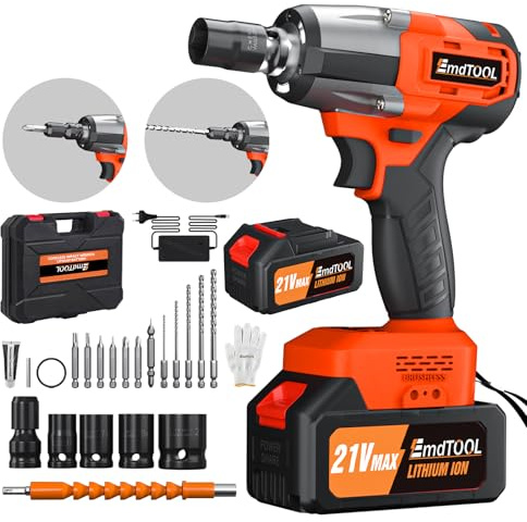 Banas Boulonneuse à Chocs Électrique Sans Fil 21V Brushless 550N.m 1/2, Kit Complet avec Batterie 4.0Ah, Chargeur Rapide et Accessoires, Pour Voiture et Bricolage Maison