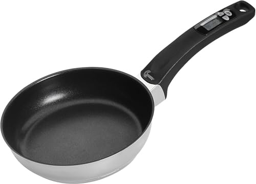 Sunartis - Edelstahl-Bratpfanne | Hochwertige Bratpfanne mit integrierter Temperaturanzeige | Beschichtete Pfanne mit digitalem Thermometer für 11 verschiedene Speisen | 20cm