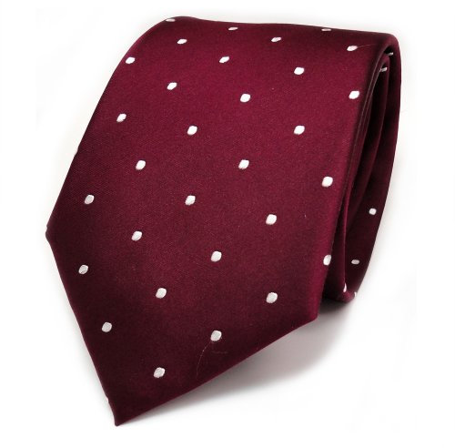 TigerTie Designer Seidenkrawatte in rot weinrot bordeauxrot weiß gepunktet