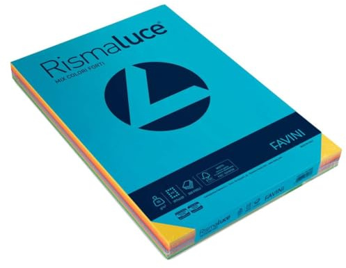 Favini Carta Colorata Rismaluce A3-90 g/mq - Assortiti 8 Colori - A66x313 (risma300)