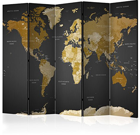 RAUMTEILER/PARAVENT B&D XXL Raumteiler Weltkarte Foto Paravent 225x172 cm beidseitig auf Vlies-Leinwand Bedruckt Trennwand Spanische Wand Sichtschutz Raumtrenner Home Office beige braun schwarz